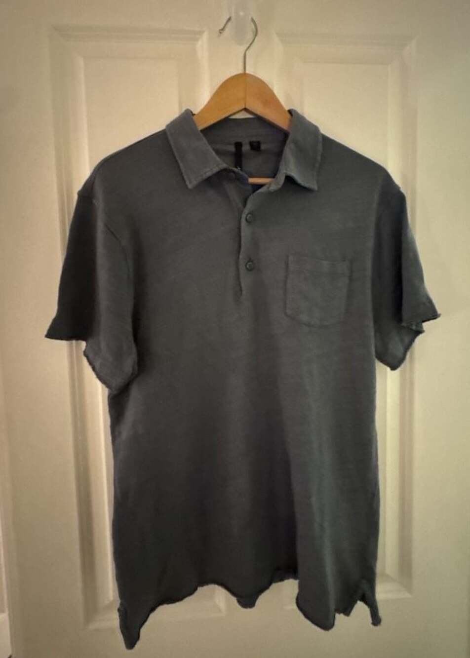 Joe's Jeans Polo Shirt Size M Dusty Blue Gray Cotton Pocket Raw Edge